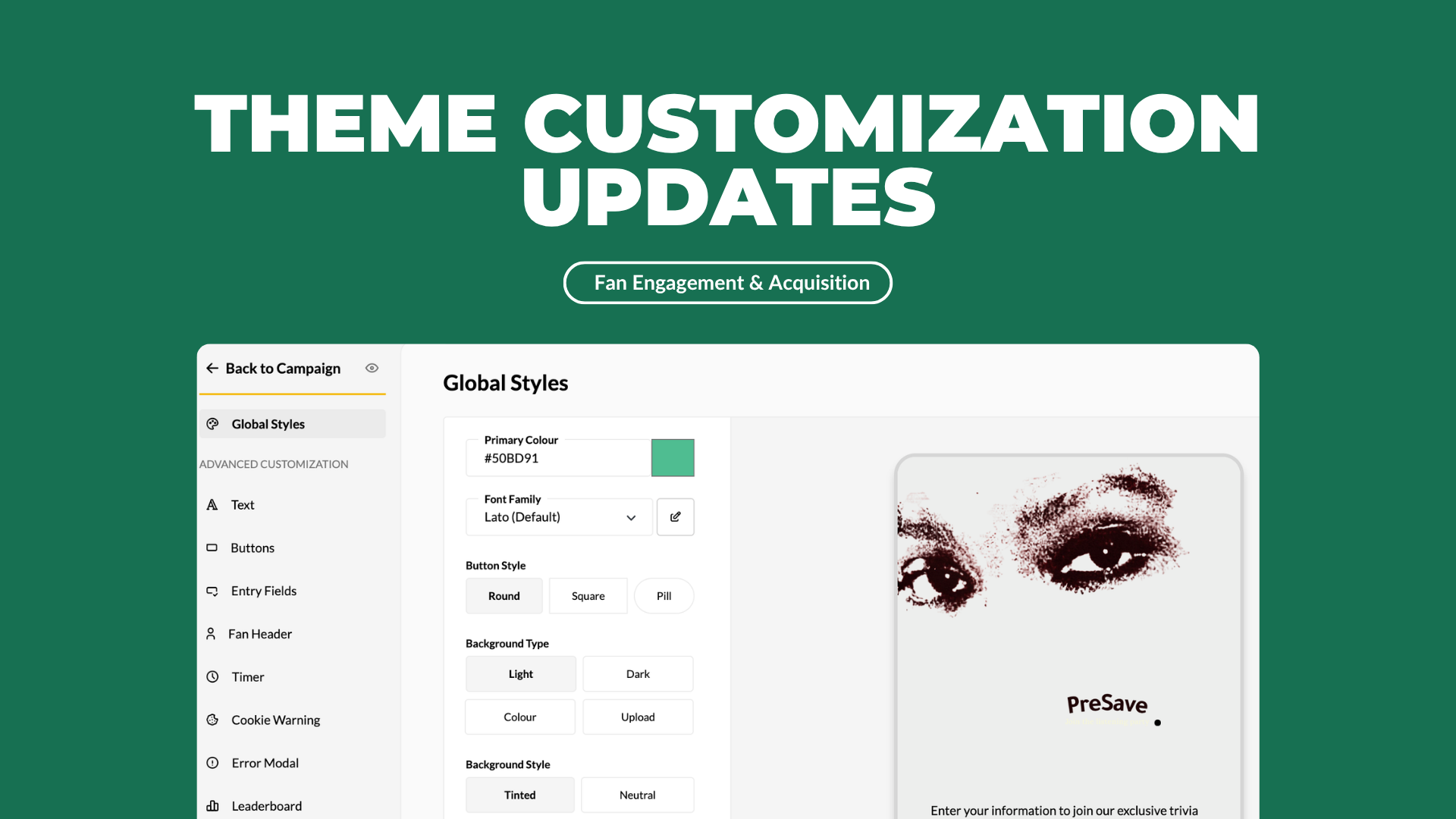 Theme Customization Updates - start with four options, not fourty